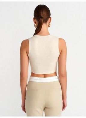 30998 Crop Top-Beige Melange