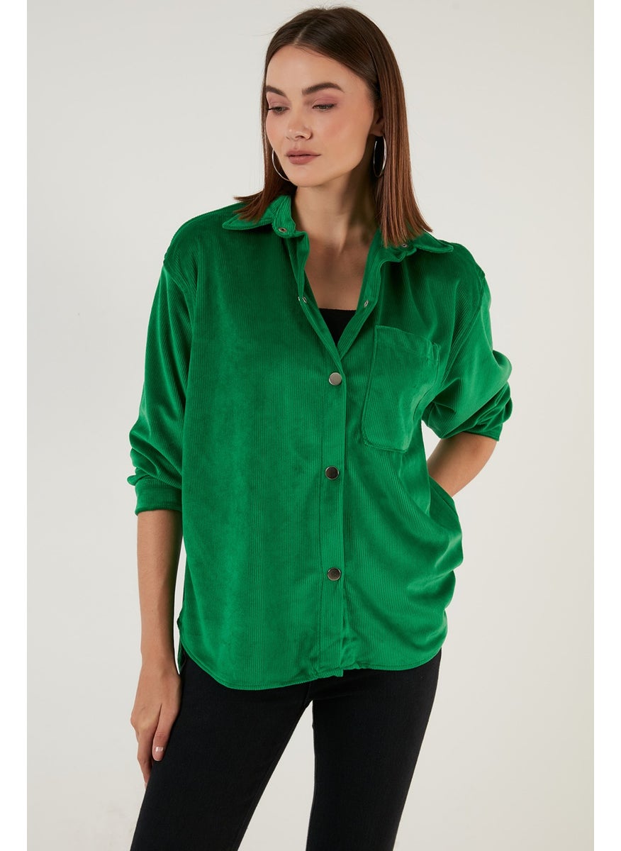 Pocketed Oversize Velvet Shirt Women's Shirt 42190504