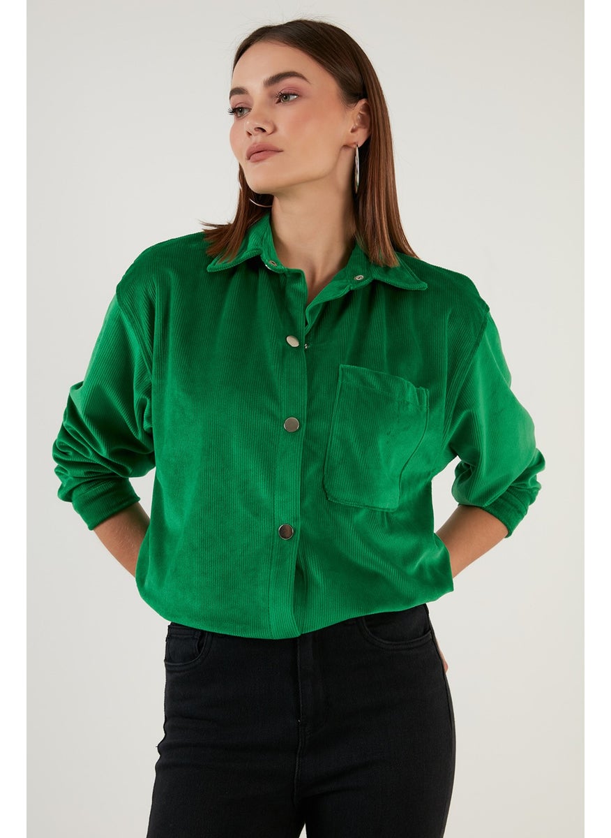 Pocketed Oversize Velvet Shirt Women's Shirt 42190504