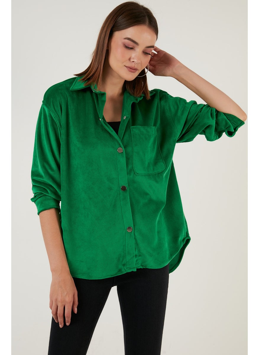 Pocketed Oversize Velvet Shirt Women's Shirt 42190504