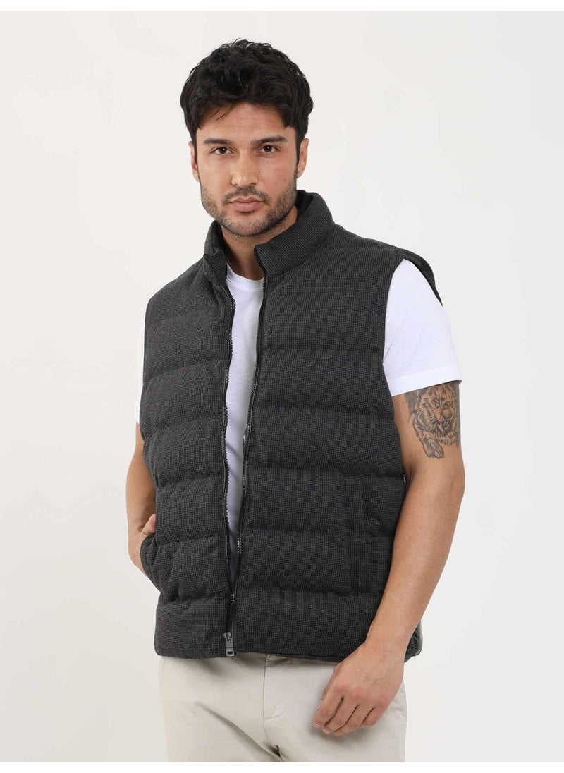 Smoked Men's Regular Fit Plain Zipper Stand Collar Puffer Vest Coat - 96258