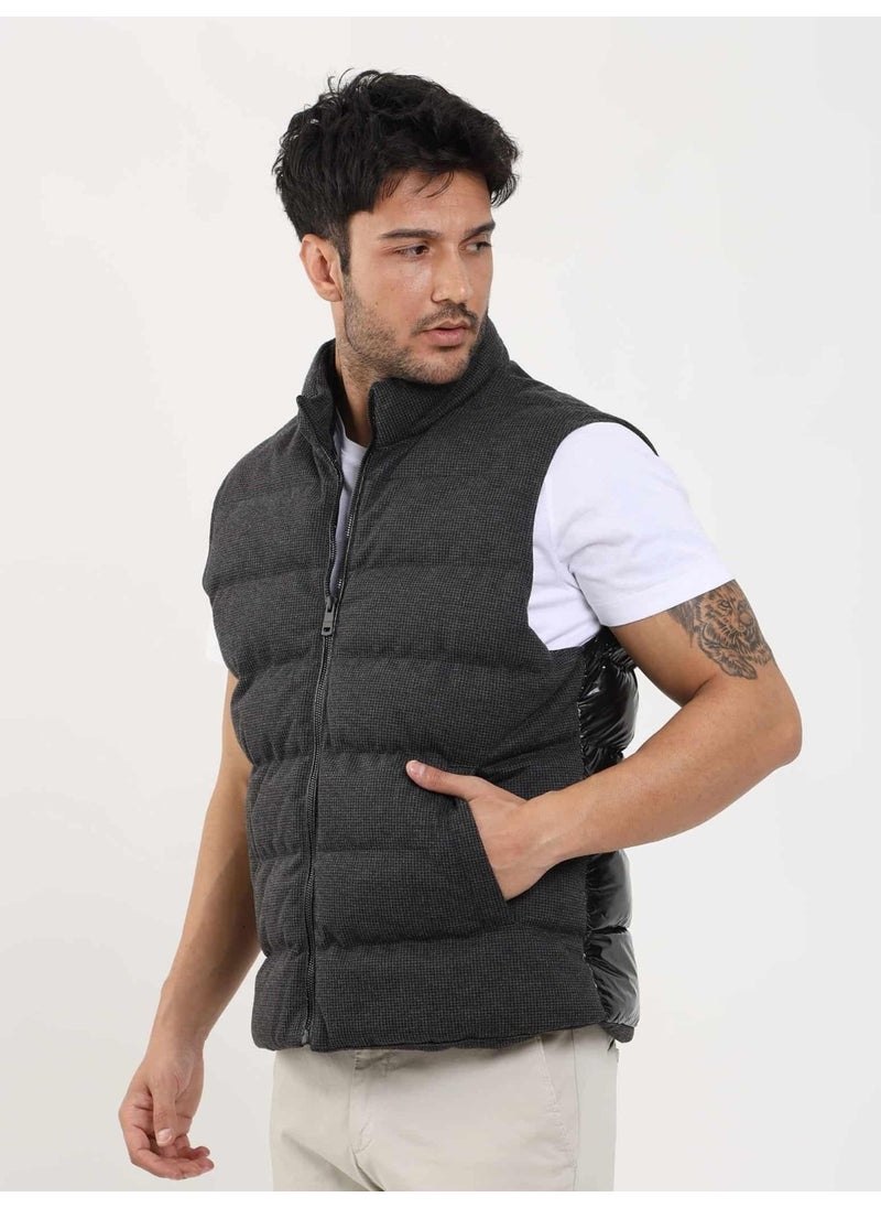 Smoked Men's Regular Fit Plain Zipper Stand Collar Puffer Vest Coat - 96258