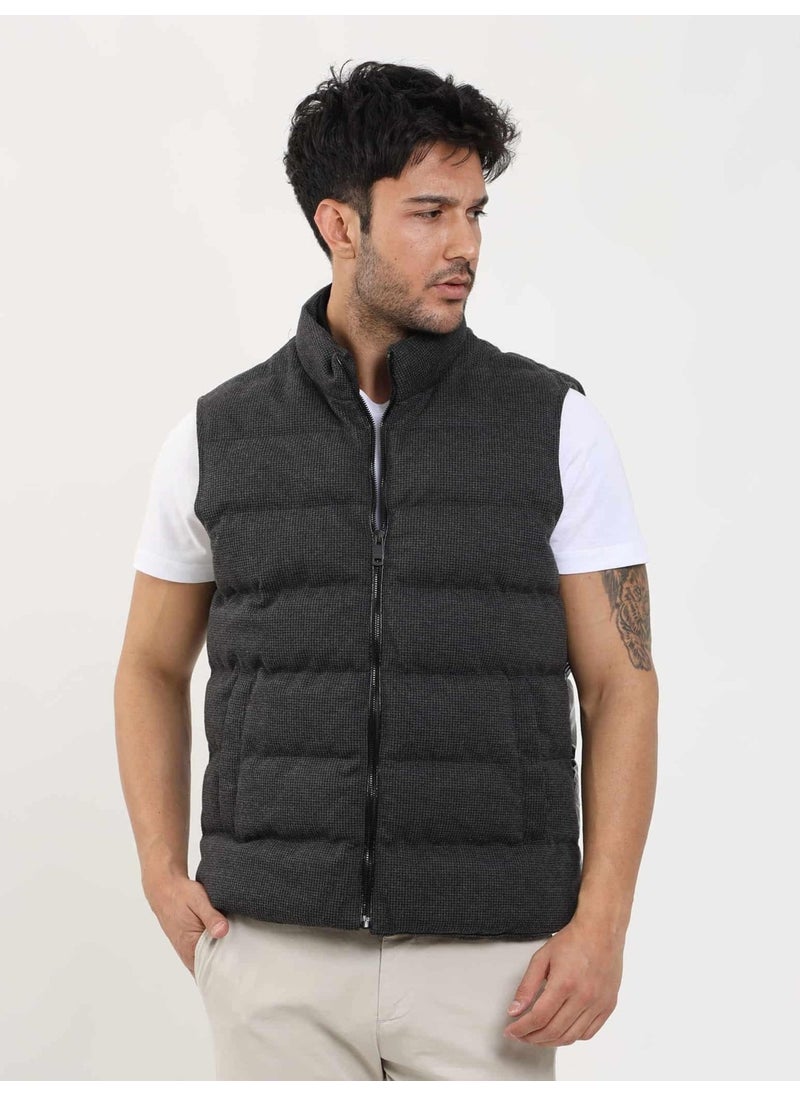 Smoked Men's Regular Fit Plain Zipper Stand Collar Puffer Vest Coat - 96258