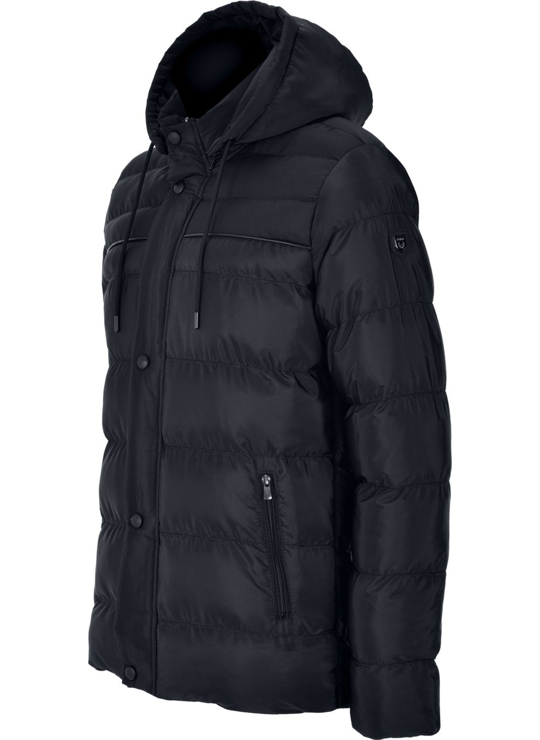 Men's Hooded Black Water and Windproof Regular Puffer Coat & Jacket