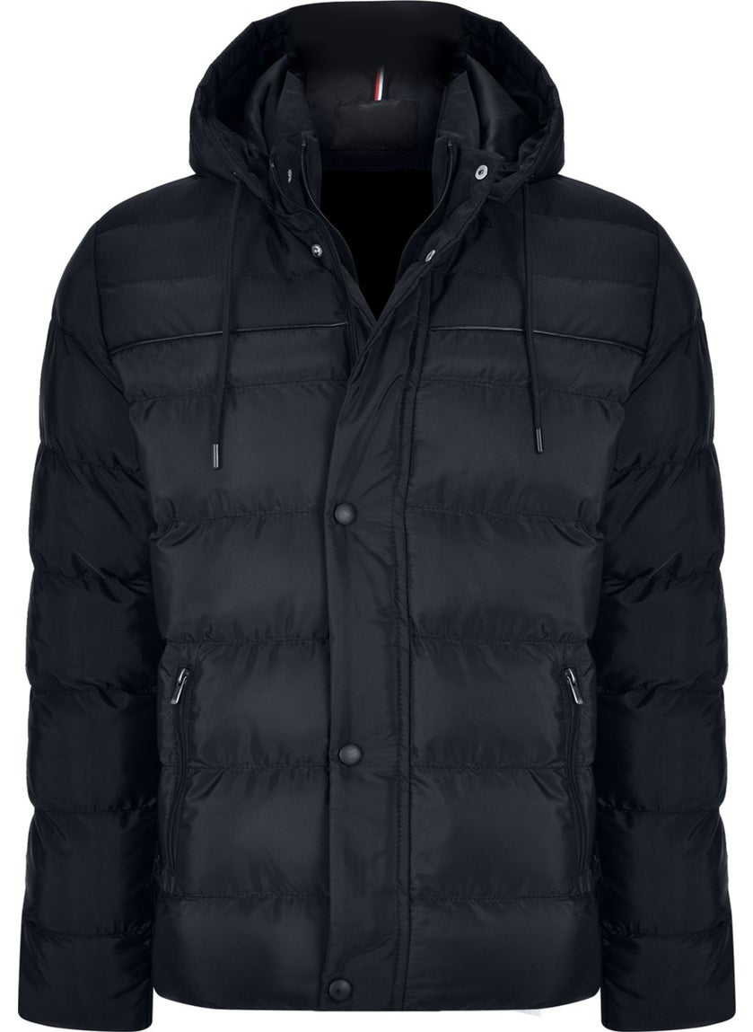 Men's Hooded Black Water and Windproof Regular Puffer Coat & Jacket