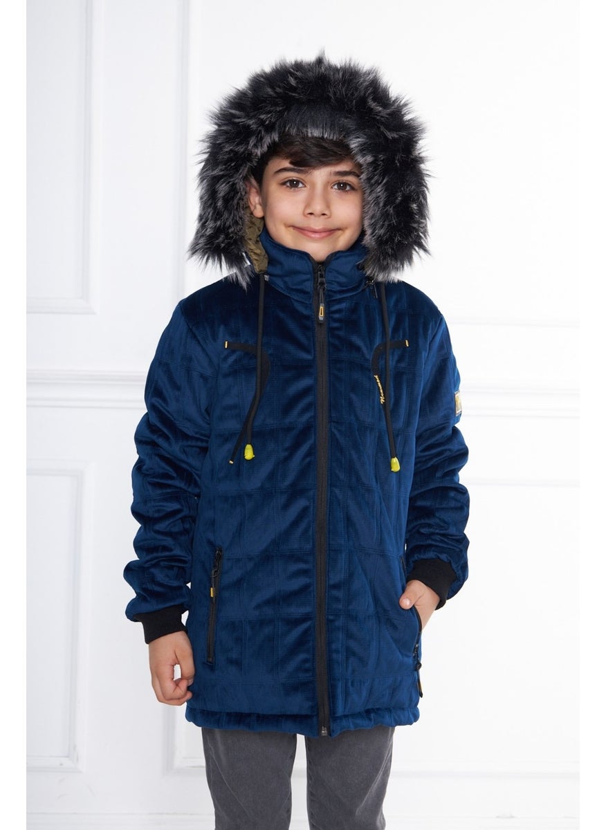 Blue Boy Water and Windproof Detachable Hooded Velvet Coat & Jacket