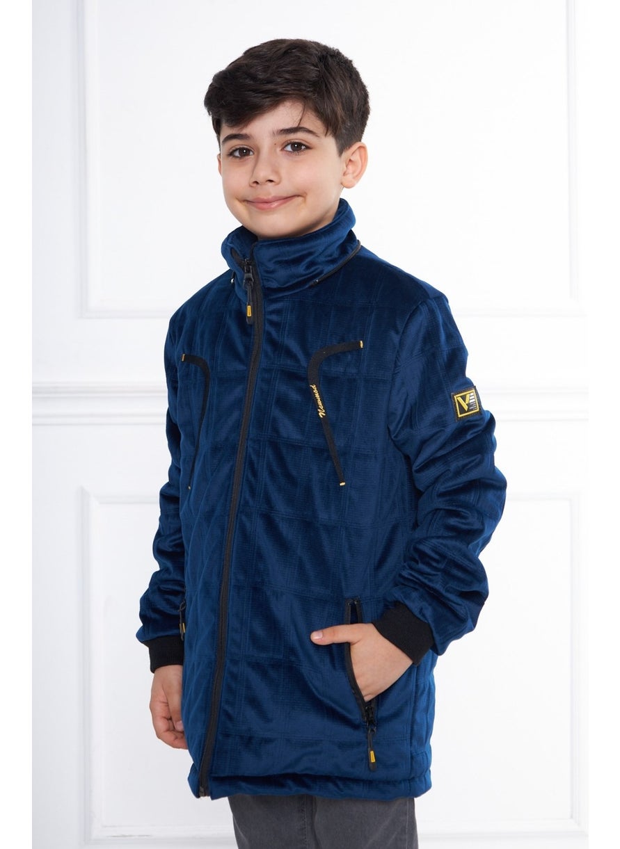 Blue Boy Water and Windproof Detachable Hooded Velvet Coat & Jacket