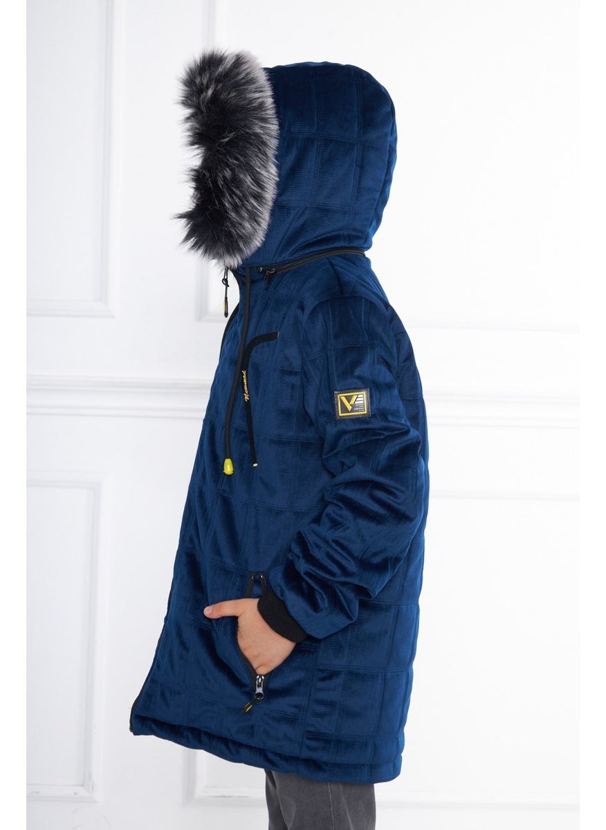 Blue Boy Water and Windproof Detachable Hooded Velvet Coat & Jacket