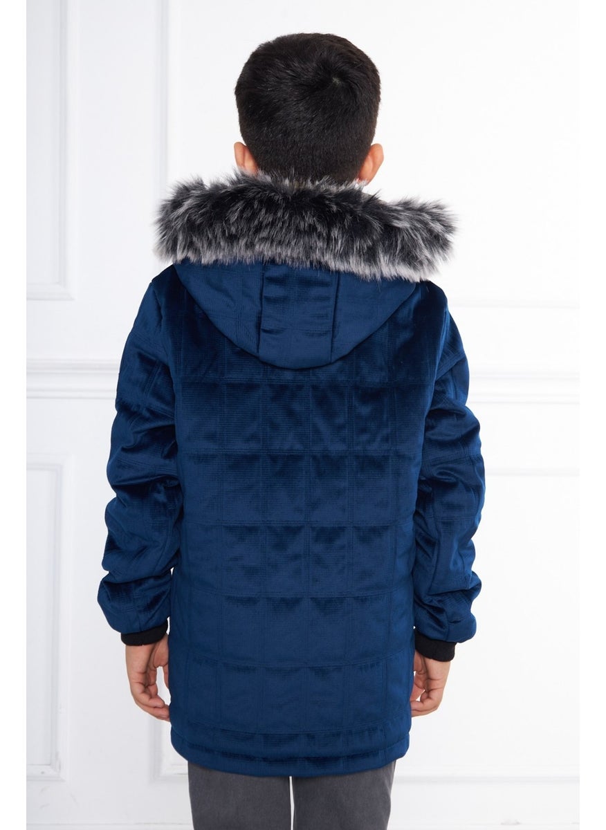 Blue Boy Water and Windproof Detachable Hooded Velvet Coat & Jacket