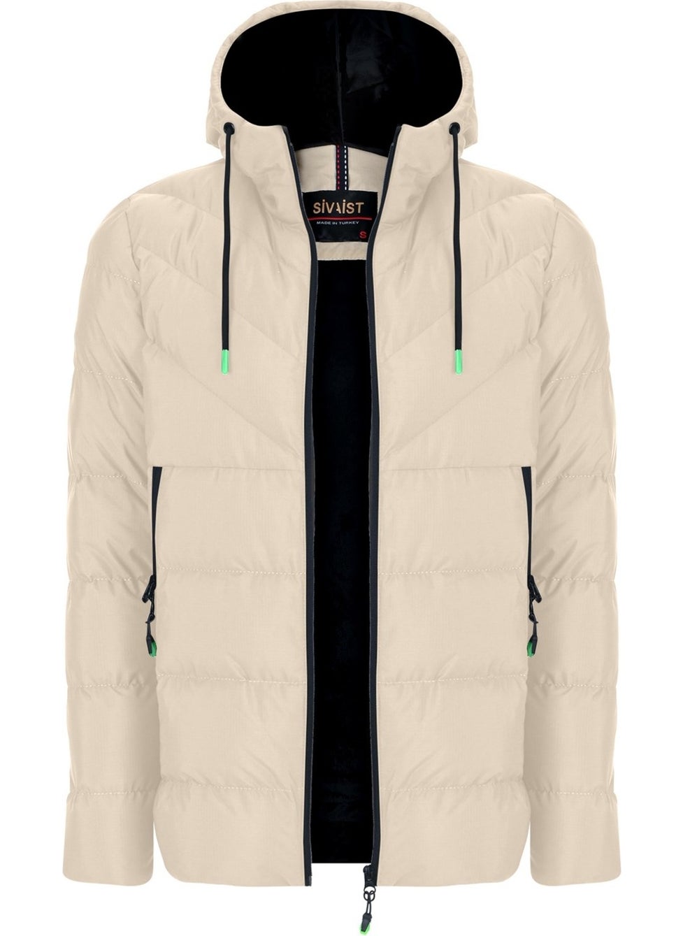 SİVAİST NEW SEASON MEN'S CREAM WATER AND WINDPROOF HOODED THICK FUR-LINED PUFF COAT & JACKET