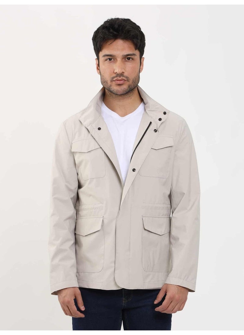 Beige Men's Regular Fit Straight Collar Safari Coat - 104379