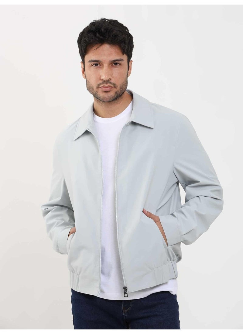 Gray Men's Regular Fit Plain Classic Collar Bomber Coat - 104404