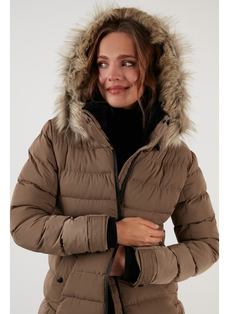 Collar Faux Fur Removable Hooded Puffer Coat Women's Coat 497Yasmin21