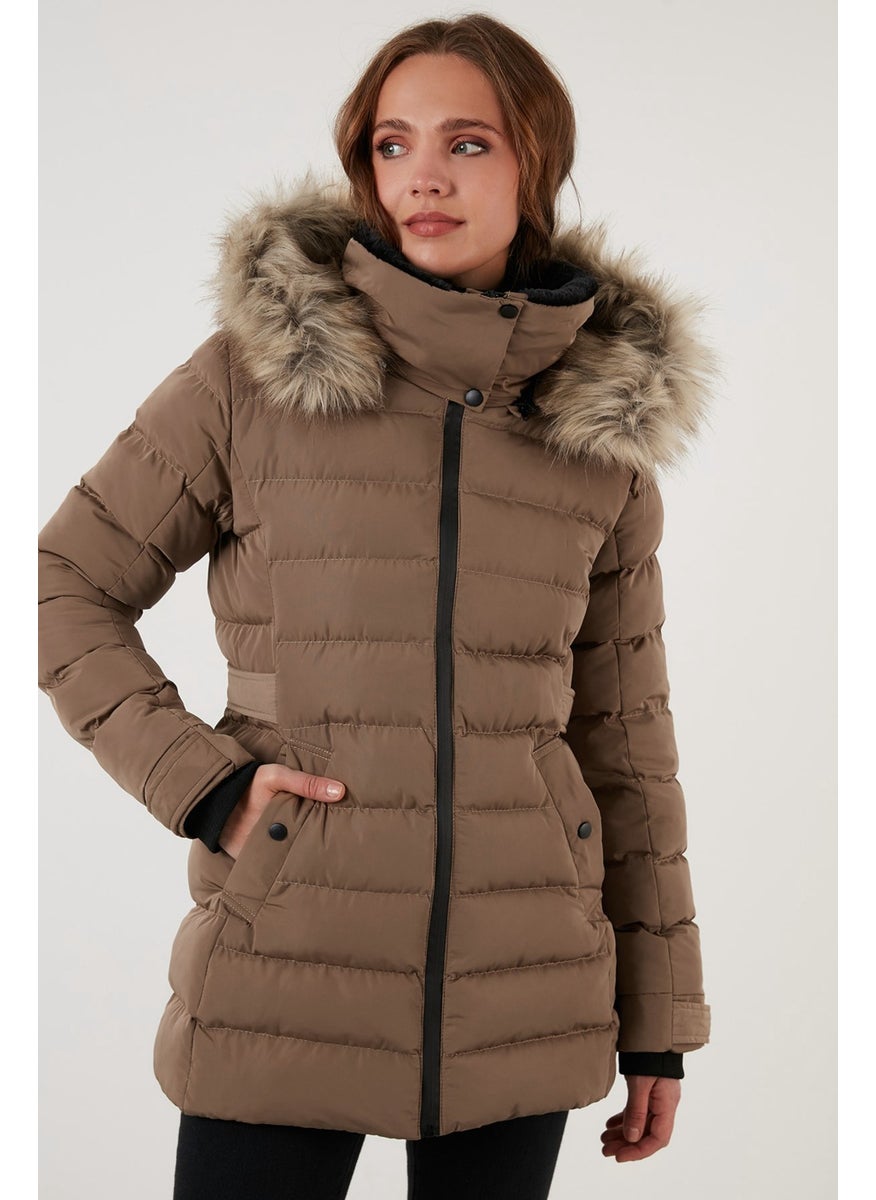 Collar Faux Fur Removable Hooded Puffer Coat Women's Coat 497Yasmin21