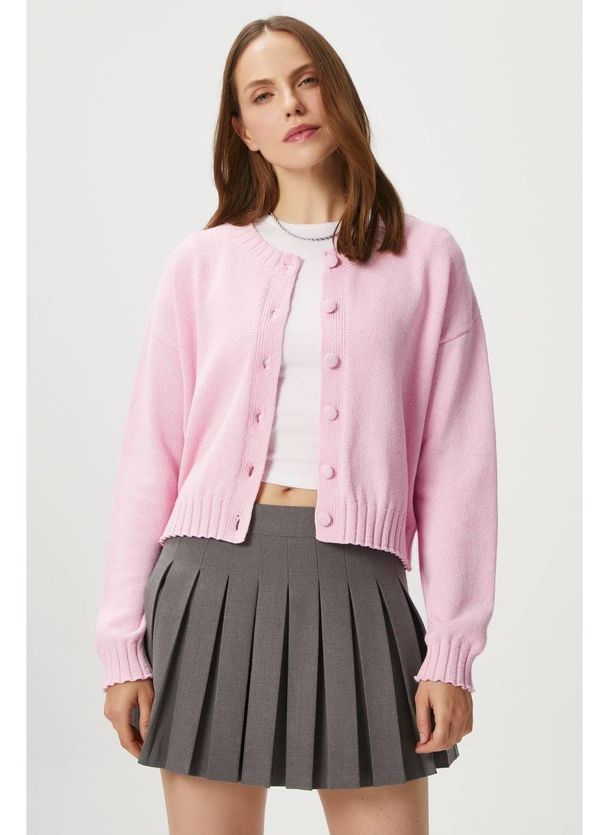 Women Calm Pink Basic Knitwear Cardigan