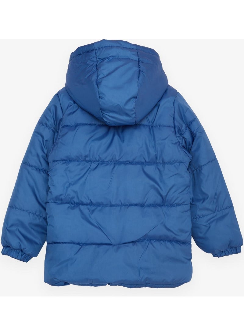 Breeze Boy's Coat with Pockets, Hooded and Emblem, Age 2-6, Saks Blue