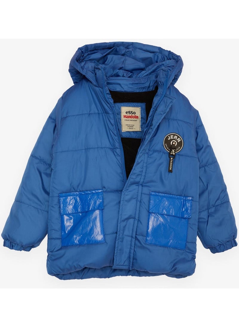 Breeze Boy's Coat with Pockets, Hooded and Emblem, Age 2-6, Saks Blue