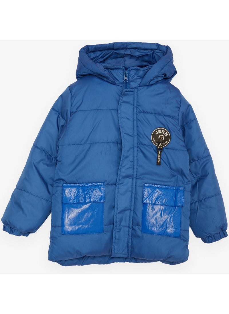 Breeze Boy's Coat with Pockets, Hooded and Emblem, Age 2-6, Saks Blue