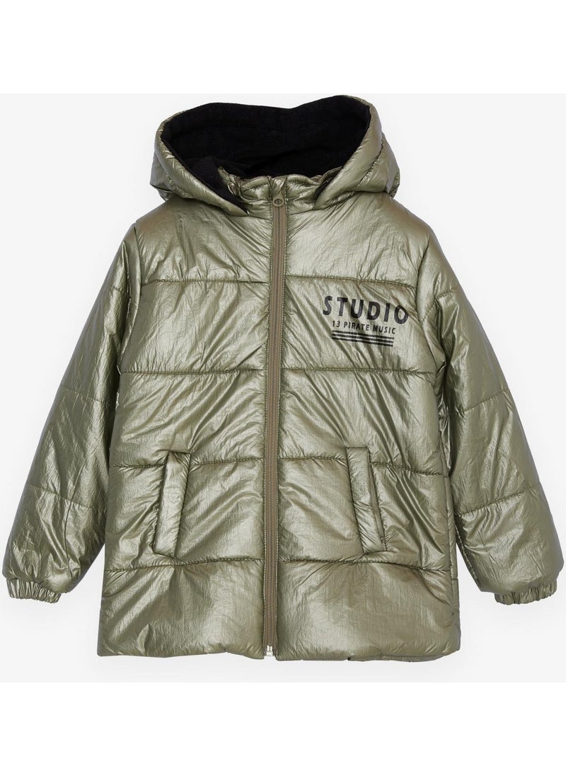 Çimpa Boy's Coat Zippered Hooded Printed 2-6 Years, Khaki Green