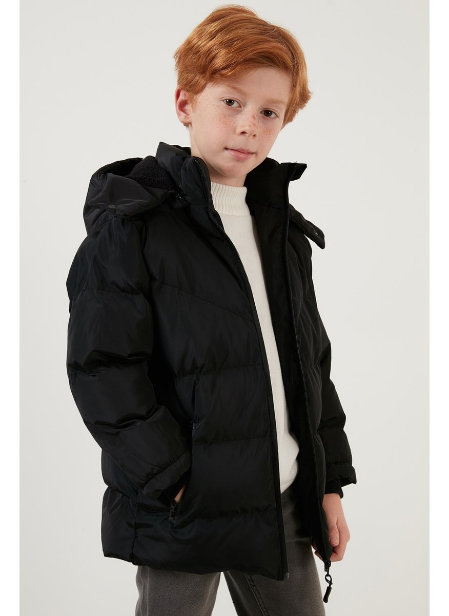 Plush Lined Removable Hooded Winter Coat with Pockets Boys' Coat 5761587