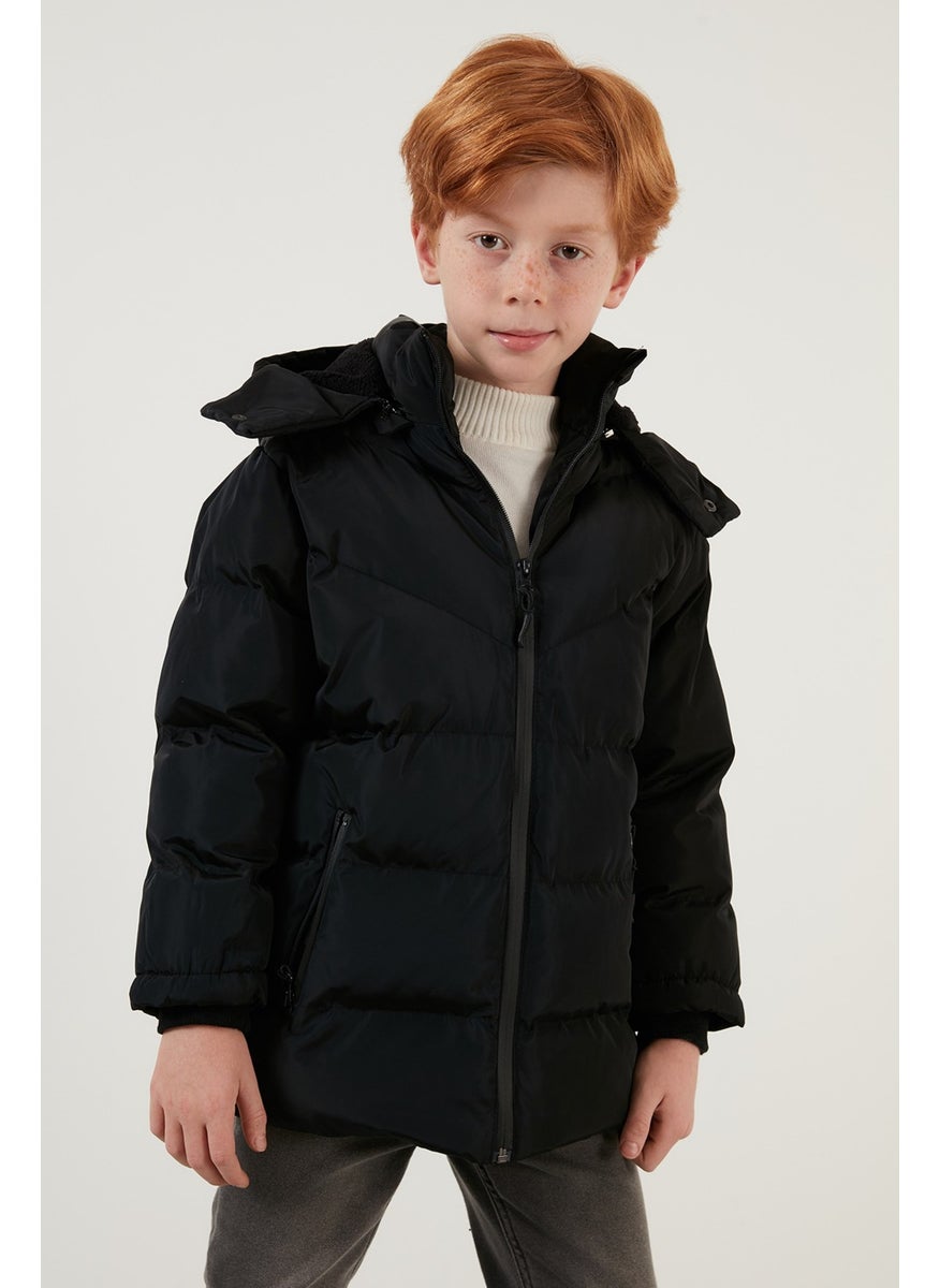 Plush Lined Removable Hooded Winter Coat with Pockets Boys' Coat 5761587