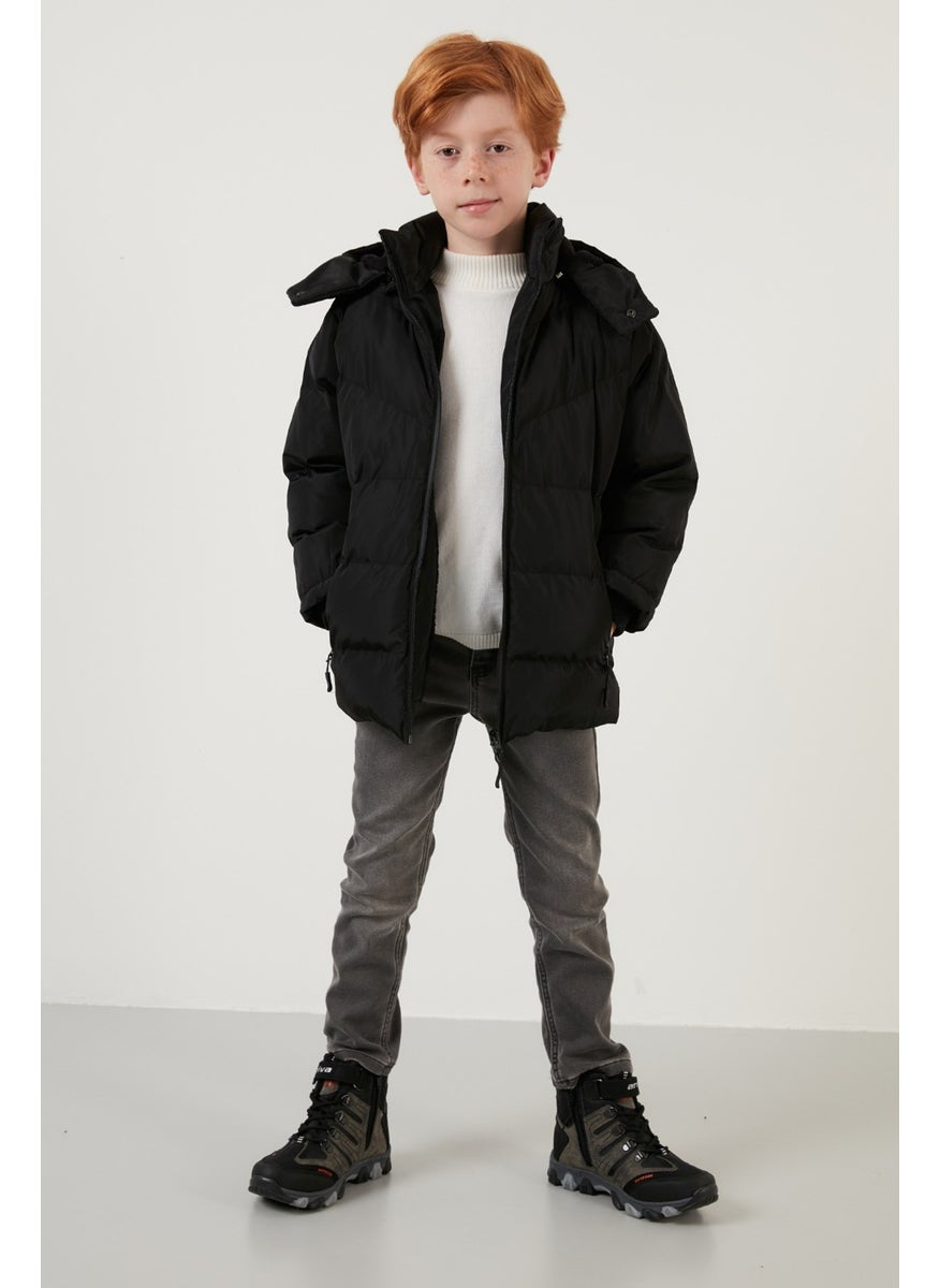 Plush Lined Removable Hooded Winter Coat with Pockets Boys' Coat 5761587