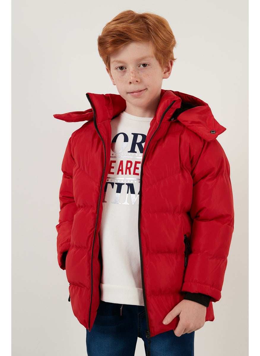 Plush Lined Removable Hooded Winter Coat with Pockets Boys' Coat 5761587