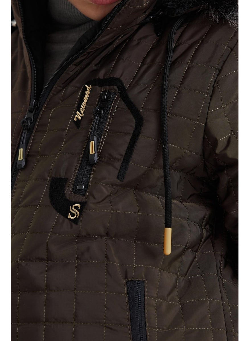 Brown Boy Water and Windproof Removable Hooded Quilted Jacket&Coat