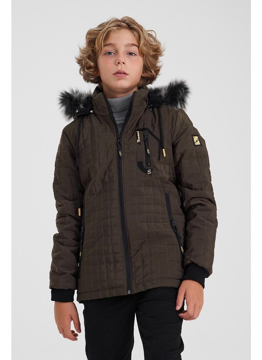 Brown Boy Water and Windproof Removable Hooded Quilted Jacket&Coat