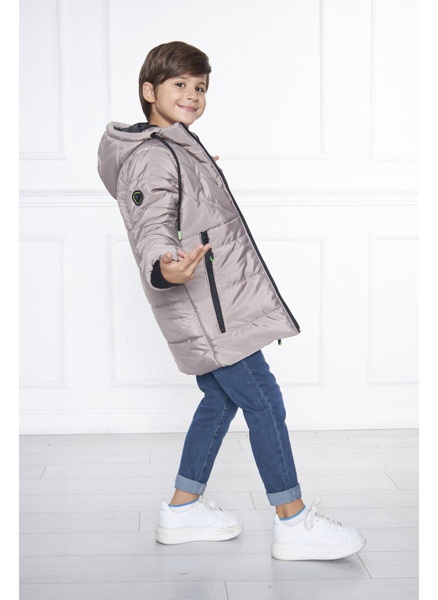 Cream Boy Water and Windproof Thick Fur Inside Washable Coat & Overcoat