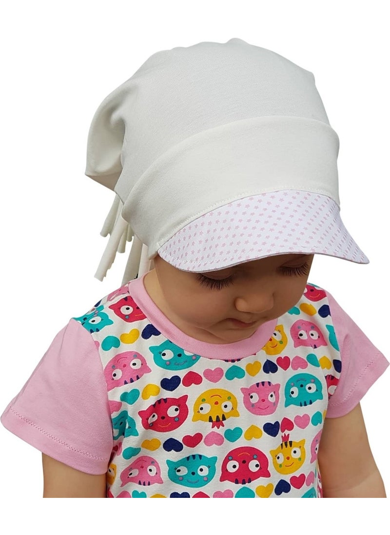 100% Cotton, Handmade, Extra Soft Baby Girl Child White Ecru Hat Beanie