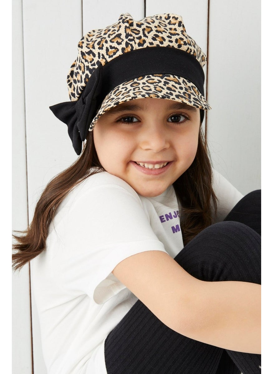 Girl's Leopard Visor 4 Season Hat Beanie - Soft Natural Combed Cotton New Design