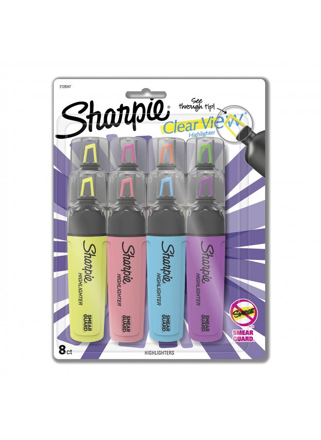 SHARPIE Highlighter, Clear View Highlighter with See-Through Chisel Tip, Tank Highlighter, Assorted, 8 Count