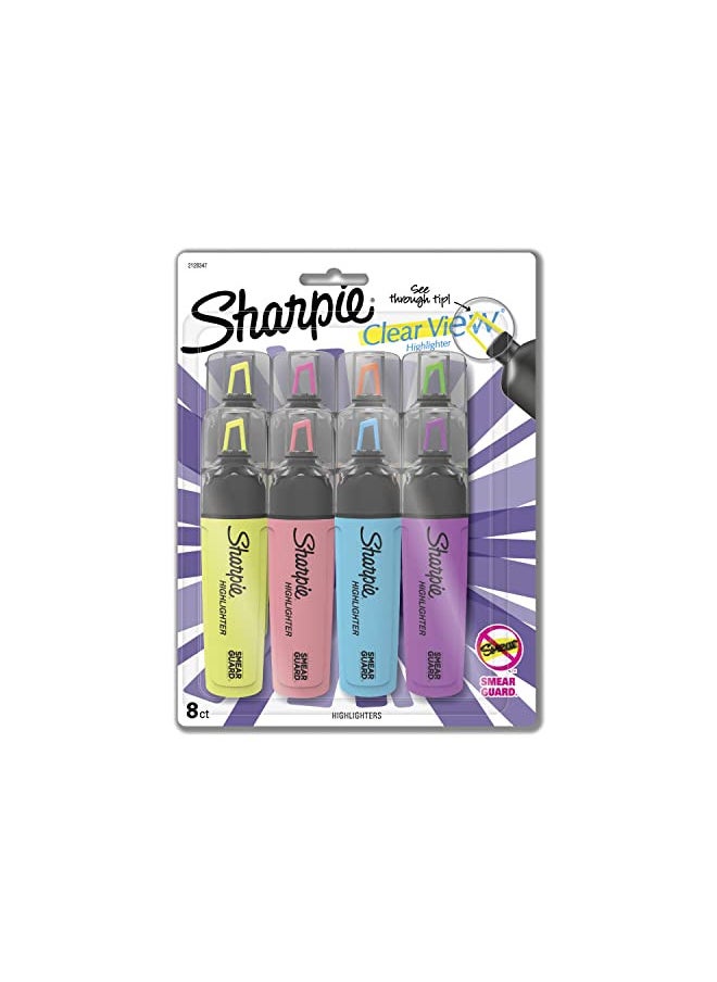 SHARPIE Highlighter, Clear View Highlighter with See-Through Chisel Tip, Tank Highlighter, Assorted, 8 Count