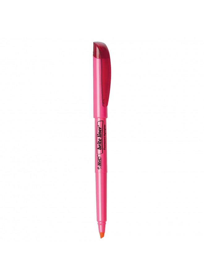 BIC Brite Liner Highlighter, Chisel Tip For Broad Highlighting & Fine Underlining, Pink, 12-Count