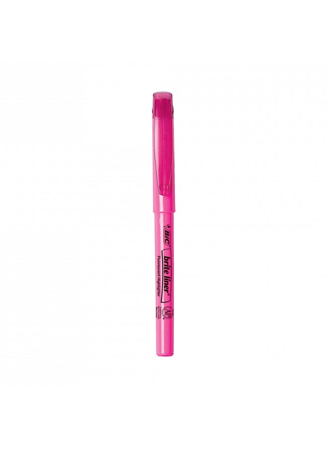 BIC Brite Liner Highlighter, Chisel Tip For Broad Highlighting & Fine Underlining, Pink, 12-Count