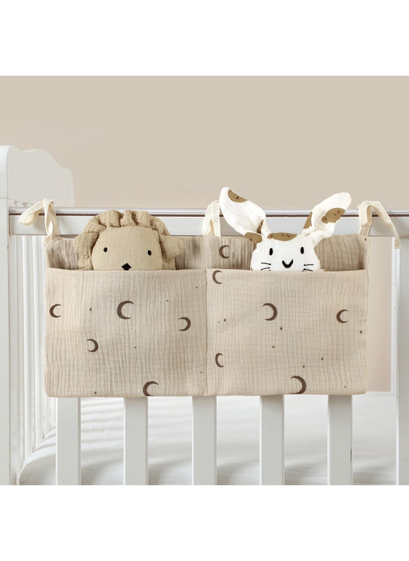 Cross-border pure cotton baby bed circumference double pocket childrens feeding bottle bedside hanging bag baby diaper storage stroller hanging bag Moon