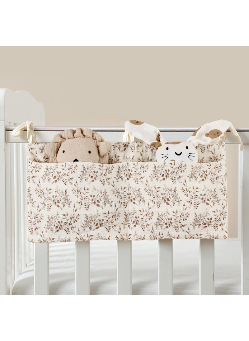 Cross-border pure cotton baby bed circumference double pocket childrens feeding bottle bedside hanging bag baby diaper storage stroller hanging bag Khaki leaves