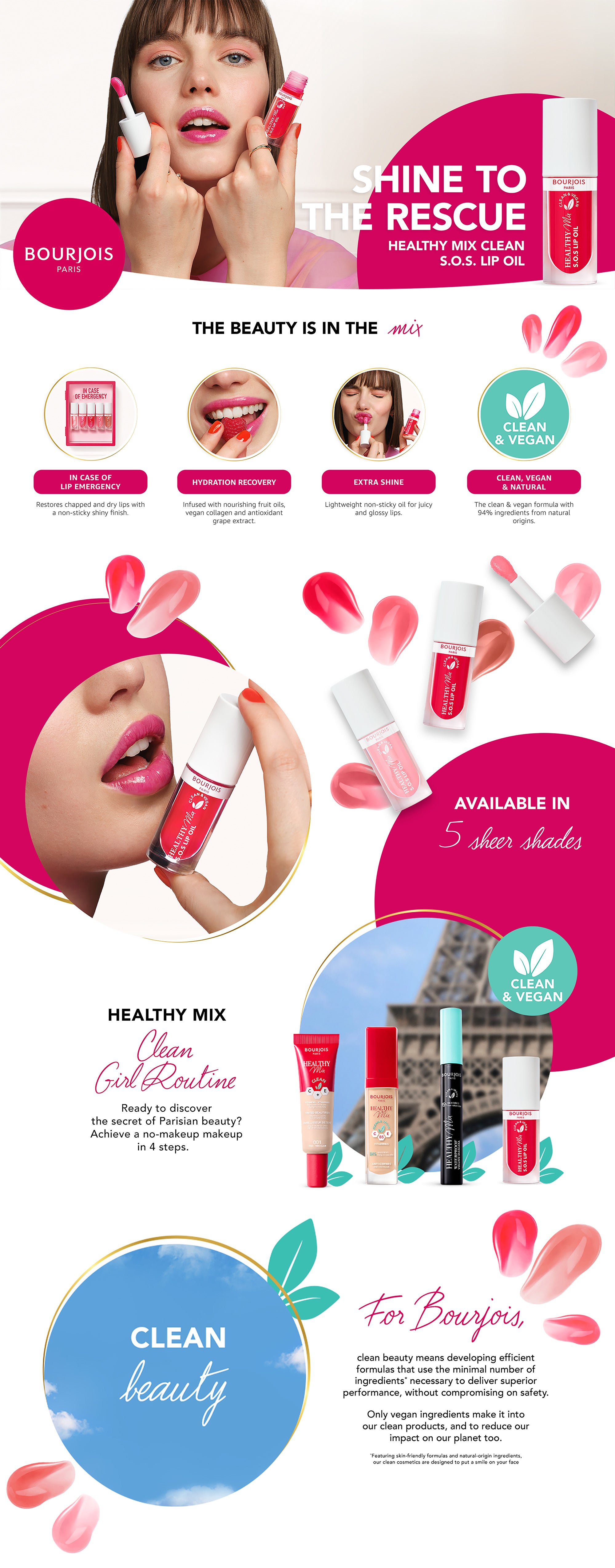 Healthy Mix Clean S.O.S Lip Oil - 01 - Douceur de Rose, 4.5ml