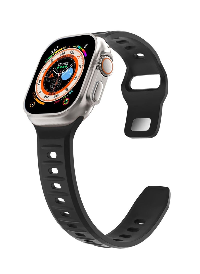 A-Case Series Amasra Compatible with Apple watch series 42/44/45/49mm Silicone Band Patented bidirectional connectors Strong magnetic attachment for easy length adjustment and secure fit Soft UV treated FKM SILICONE for lasting smooth finish Waterproof and washable - Black