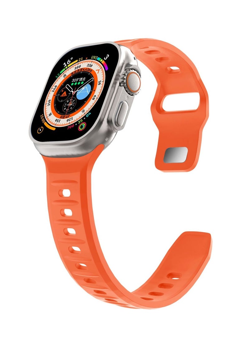 A-Case Series Amasra Compatible with Apple watch series 42/44/45/49mm Silicone Band Patented bidirectional connectors Strong magnetic attachment for easy length adjustment and secure fit Soft UV treated FKM SILICONE for lasting smooth finish Waterproof and washable - Orange