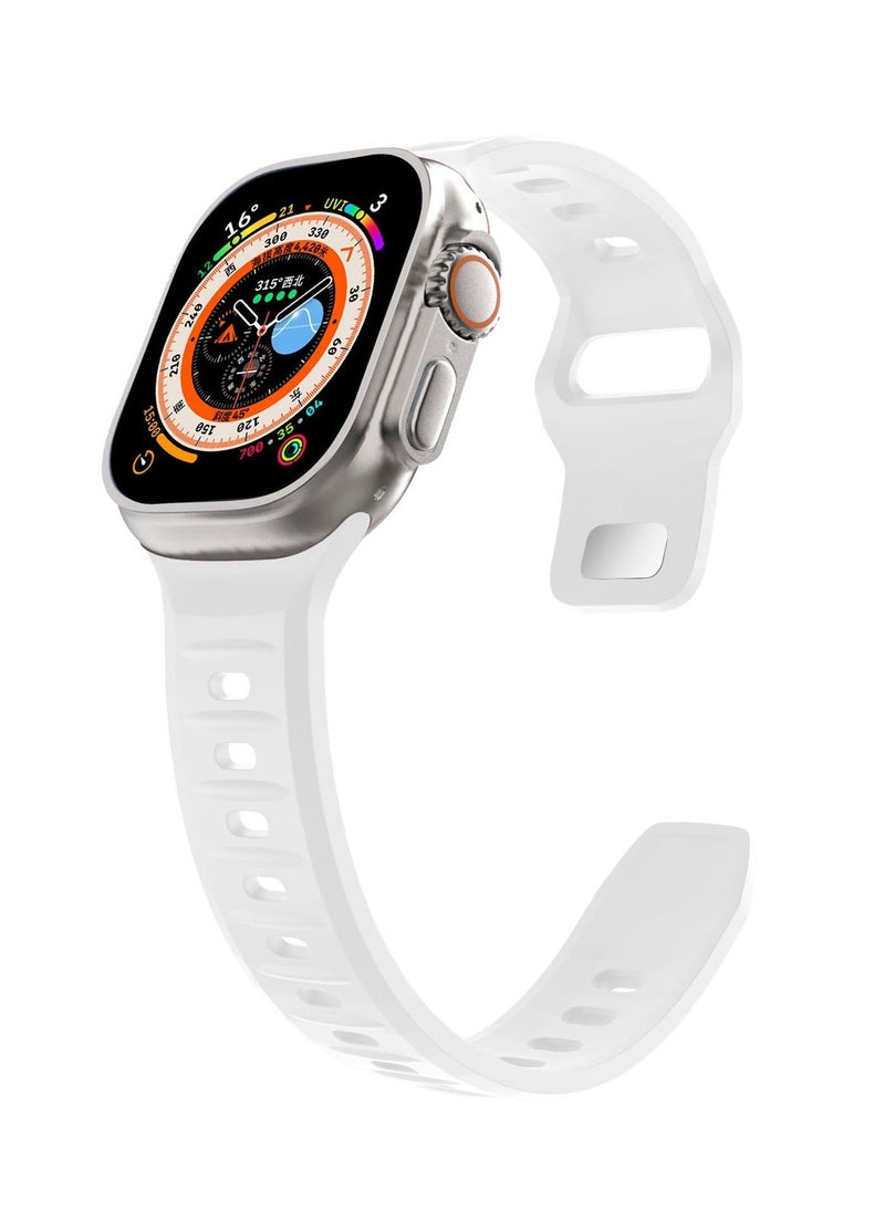 A-Case Series Amasra Compatible with Apple watch series 42/44/45/49mm Silicone Band Patented bidirectional connectors Strong magnetic attachment for easy length adjustment and secure fit Soft UV treated FKM SILICONE for lasting smooth finish Waterproof and washable - White