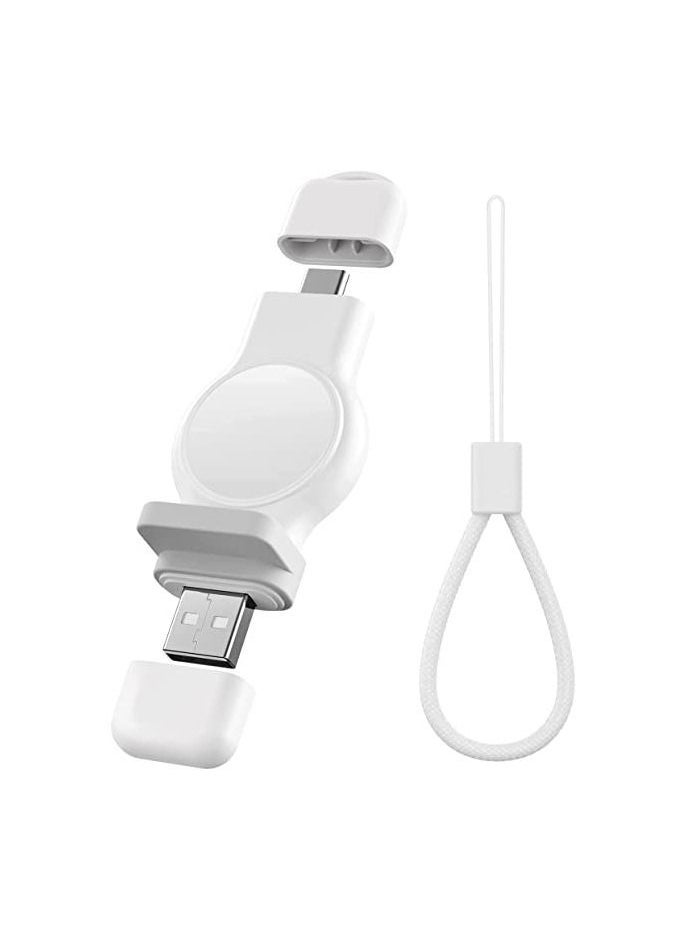 Portable Apple Watch Charger, 2 in 1 Wireless Charger for iWatch with USB-A & USB-C Fast Charging Magnetic Cordless Travel Charger for Apple Watch Series 8 7 SE 6 5 4 3 2 (White)