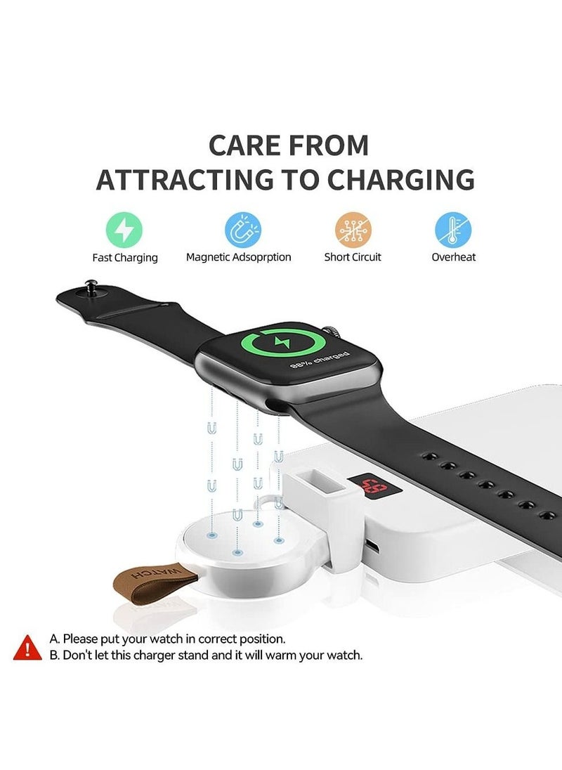 For Apple Watch Portable USB Wireless Charger Magnetic Fast Charging Travel for Series 7/6/5/4/3/2/1/Se (White)