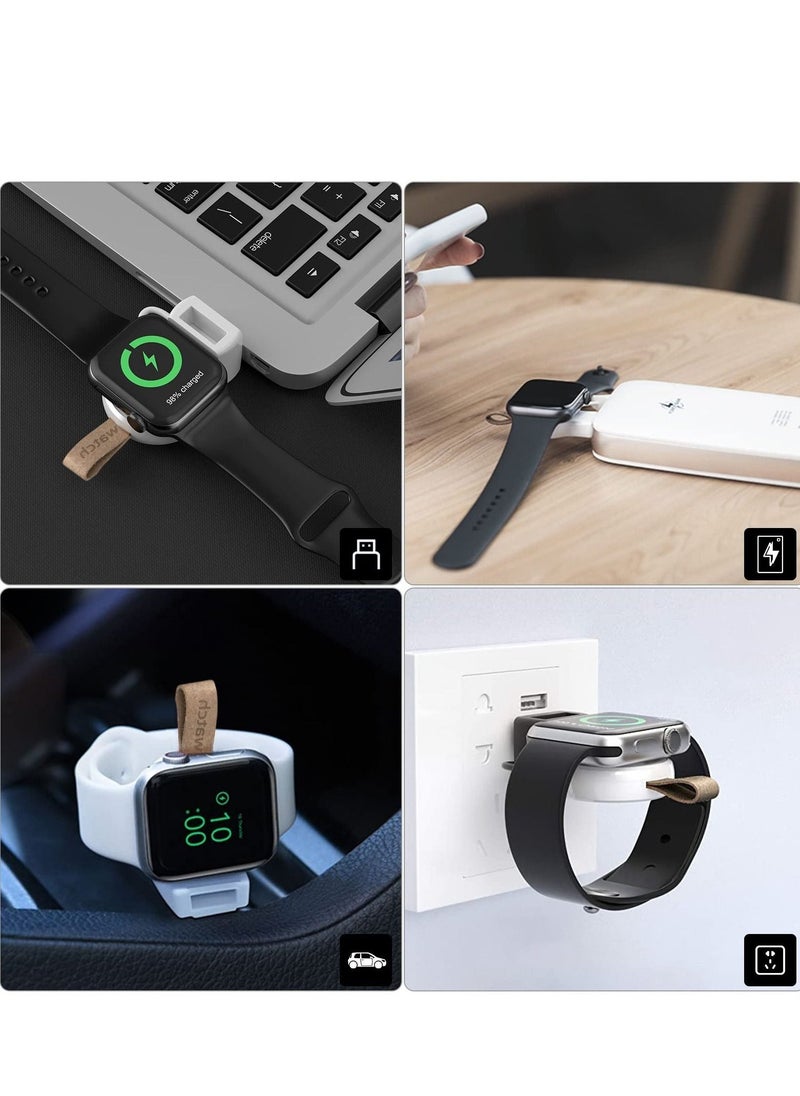 For Apple Watch Portable USB Wireless Charger Magnetic Fast Charging Travel for Series 7/6/5/4/3/2/1/Se (White)