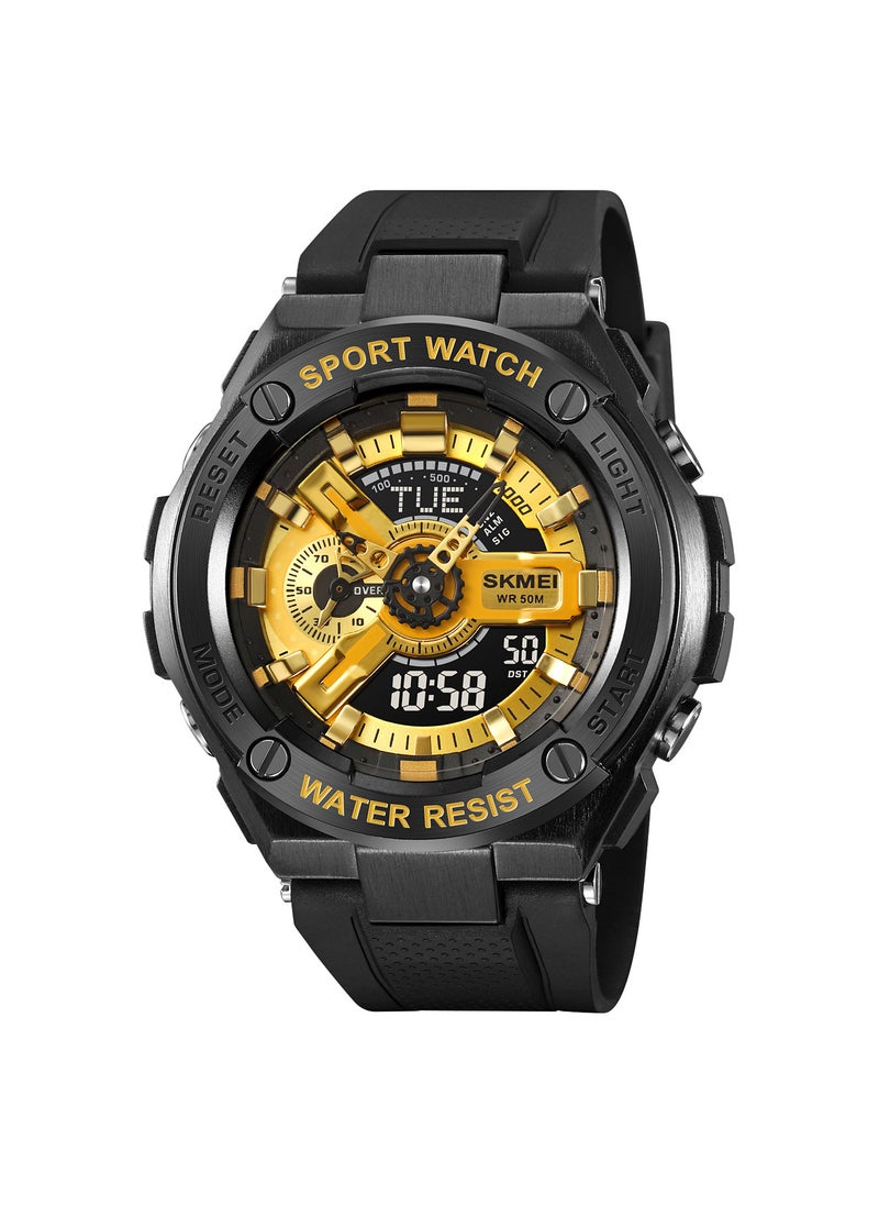 Mens Sport Watch Multifunctional Luminous Waterproof Black Gold