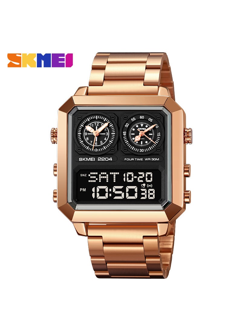 Stylish Square Gold Multifunction Sports Waterproof Watch Rose gold black machine