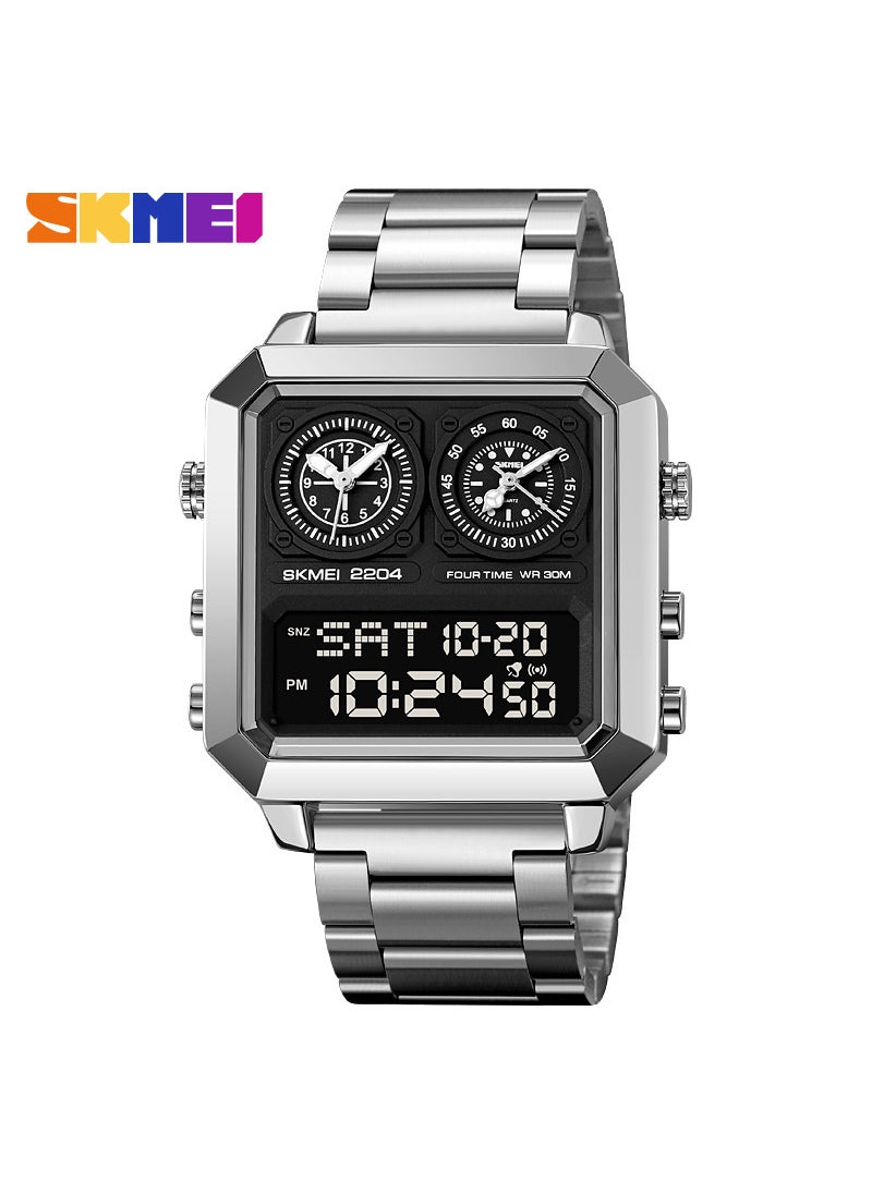 Stylish Square Gold Multifunction Sports Waterproof Watch Silver Black Machine