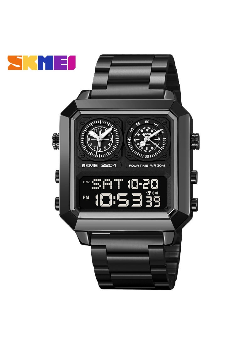 Stylish Square Gold Multifunction Sports Waterproof Watch Black black machine