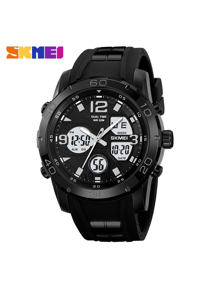 SKMEI 2102 Mens Stylish Sport Chronograph Dual Display Waterproof Watch black and white machine